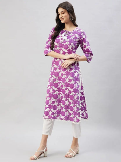 winered-women-purple-cotton-kurta-print-pom-pom-lace