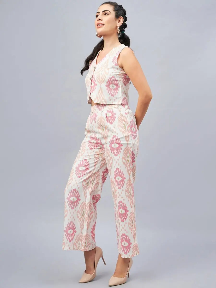 winered-woman-geometric-print-waistcoat-pant-co-ord-set