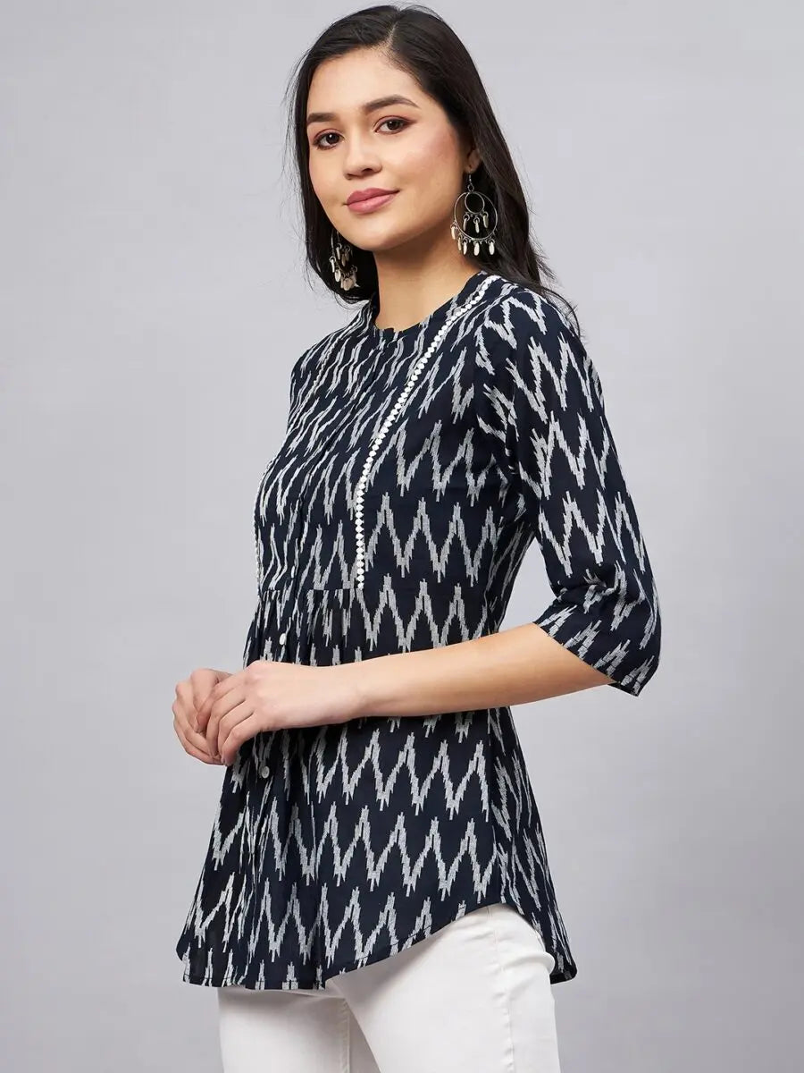 winered-women-black-and-white-summer-tunic-tops-ikat-print-front-opening