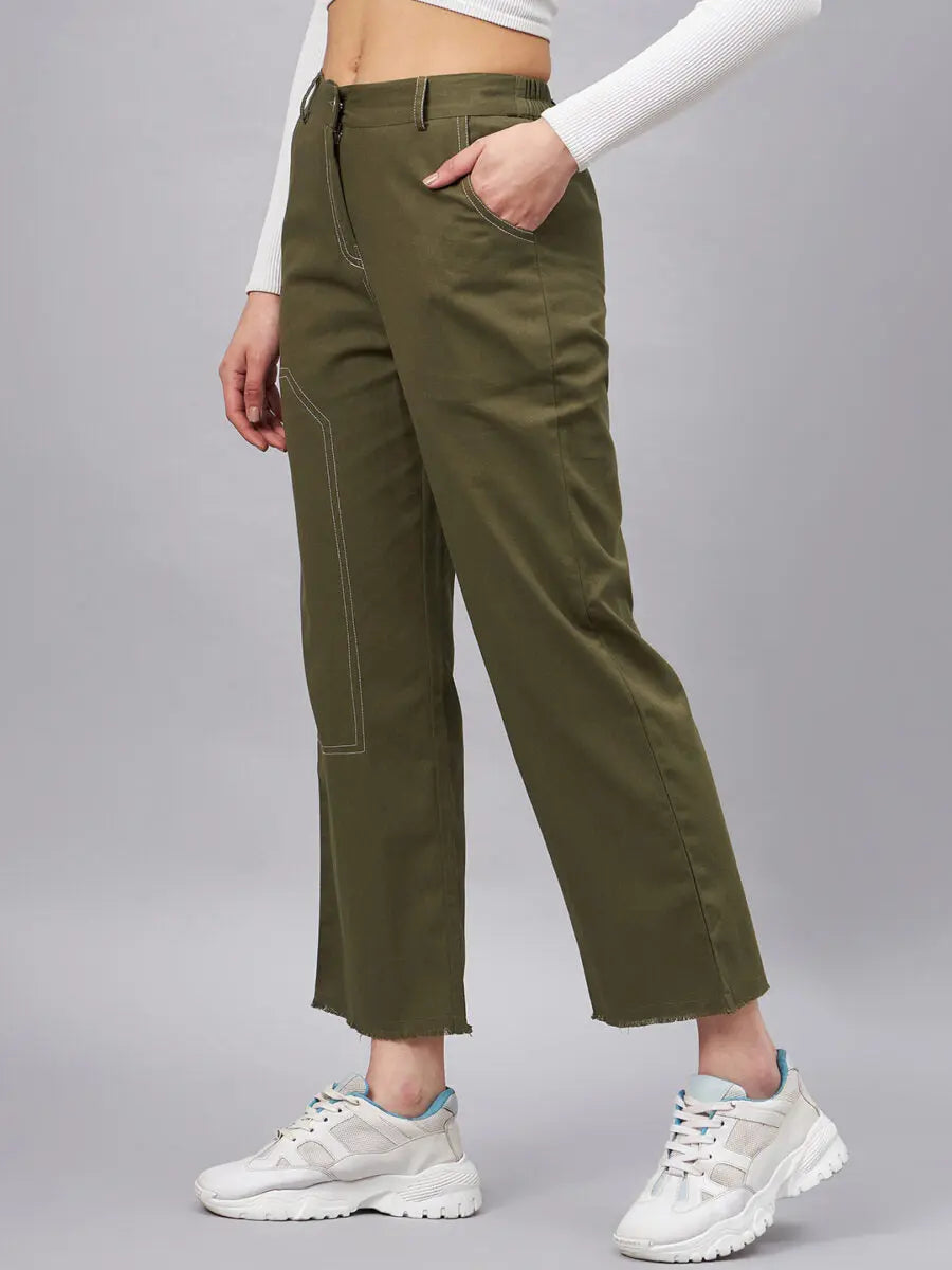 winered-women-high-rise-olive-straight-green-trouser