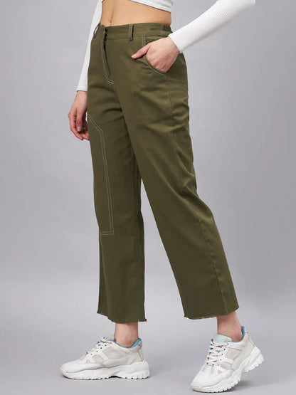 winered-women-high-rise-olive-straight-green-trouser