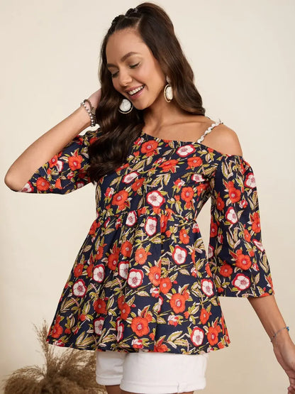 winered-women-navy-blue-floral-print-one-shoulder-top
