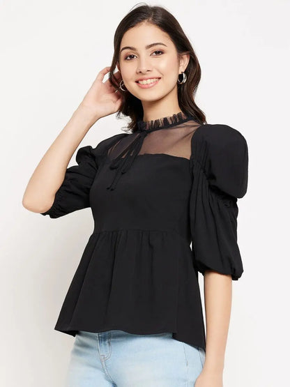 winered-women-power-shoulder-net-neck-peplum-top