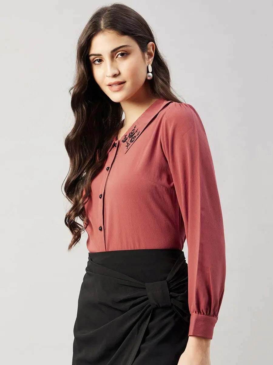 winered-women-pink-collared-shirt-with-contrast-embriodery