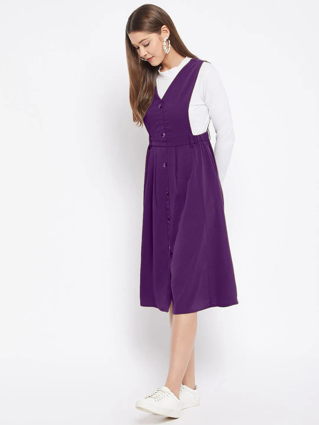 winered-women-purple-solid-pinafore-dress-with-button