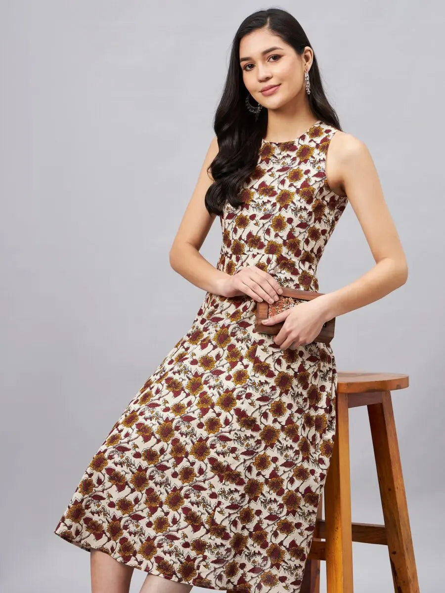 winered-women-beige-floral-printed-a-line-dress