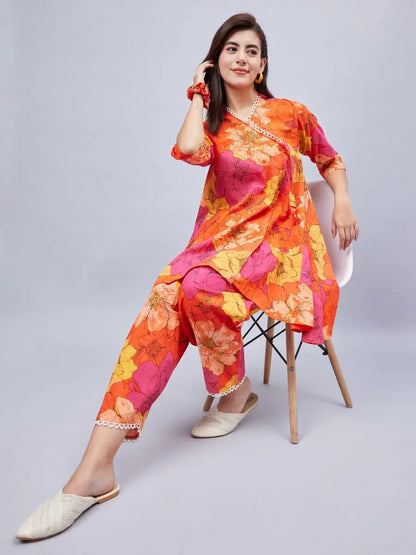 winered-woman-floral-print-angrakha-orange-coord-set