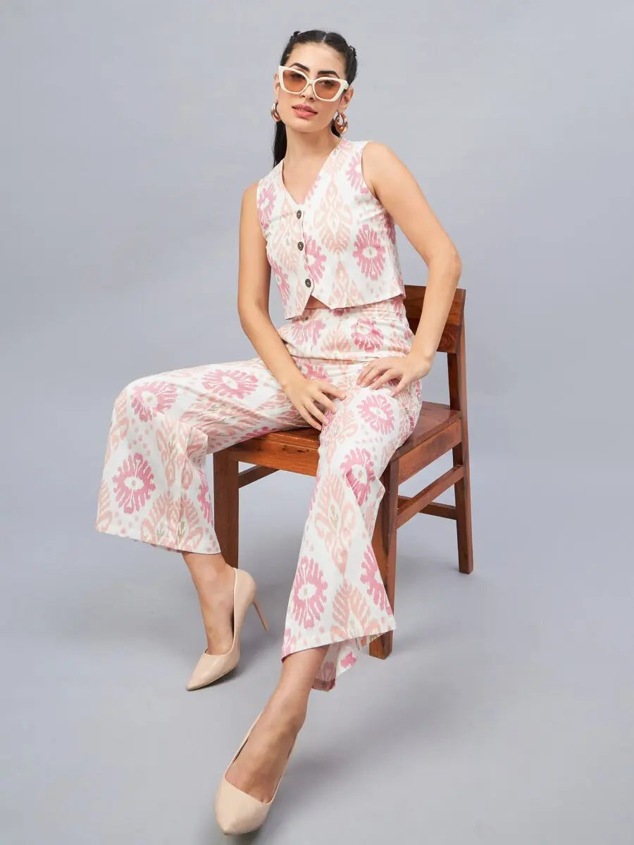 winered-woman-geometric-print-waistcoat-pant-co-ord-set