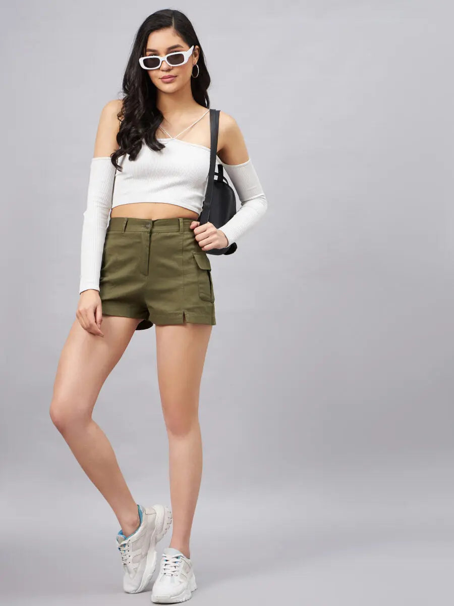 winered-women-olive-mini-shorts-with-front-slits