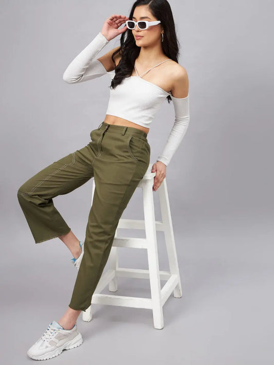 winered-women-high-rise-olive-straight-green-trouser