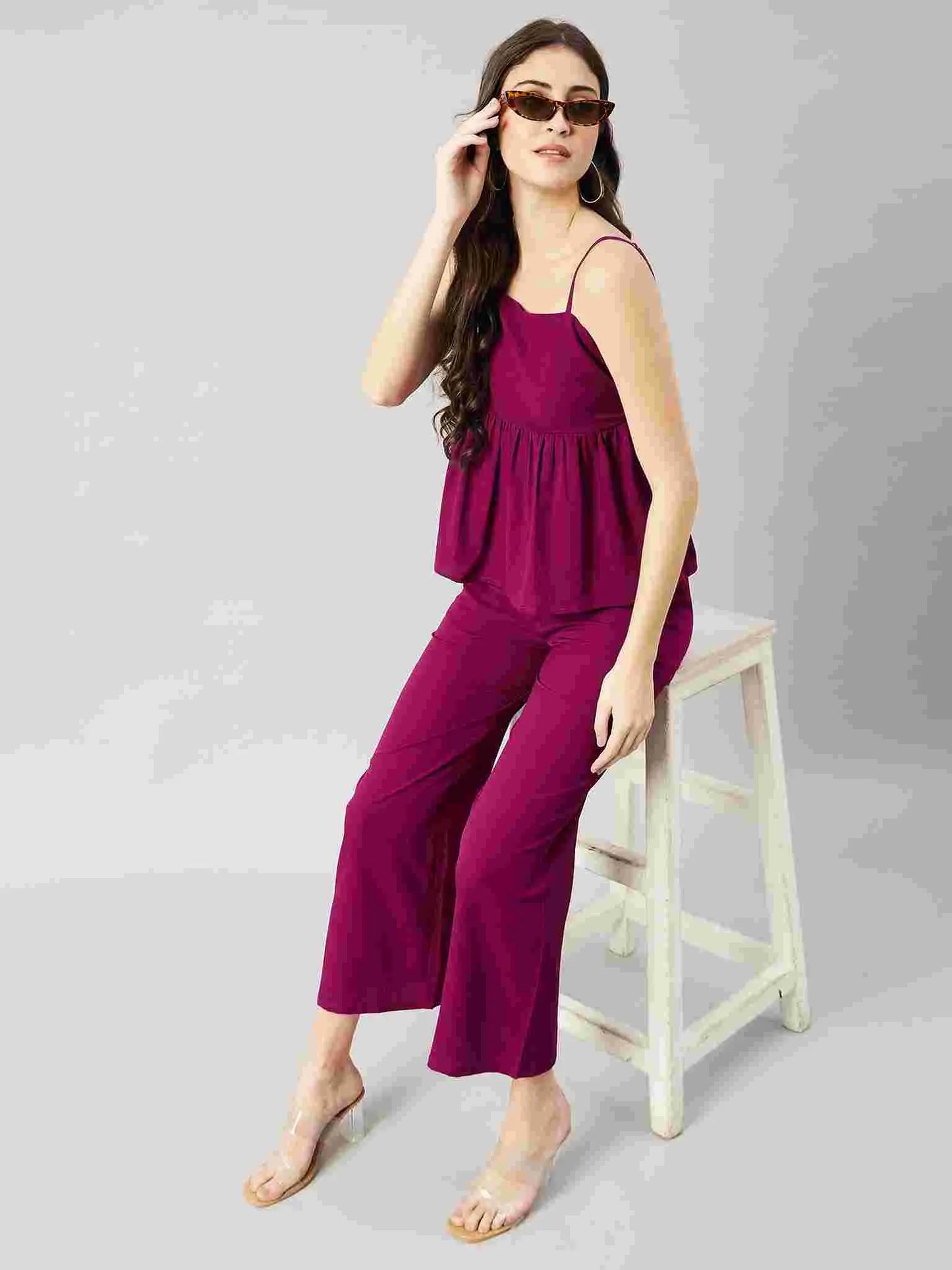 dark-purple-pleated-stitched-peplum-top-pant-co-ord-set-for-women
