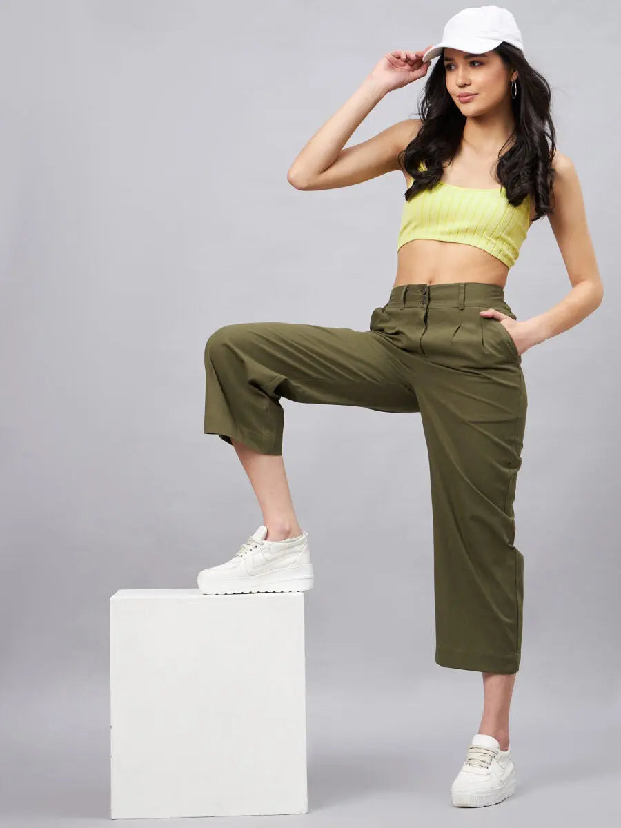winered-women-olive-green-straight-cotton-trouser