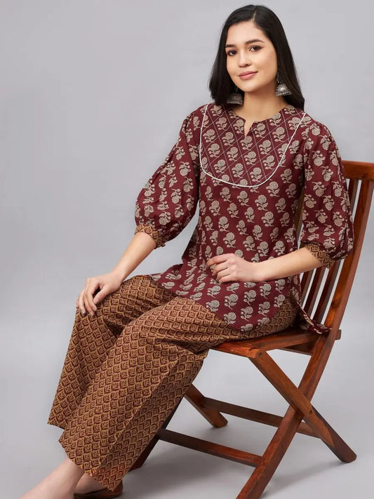 winered-woman-maroon-cotton-co-ord-set