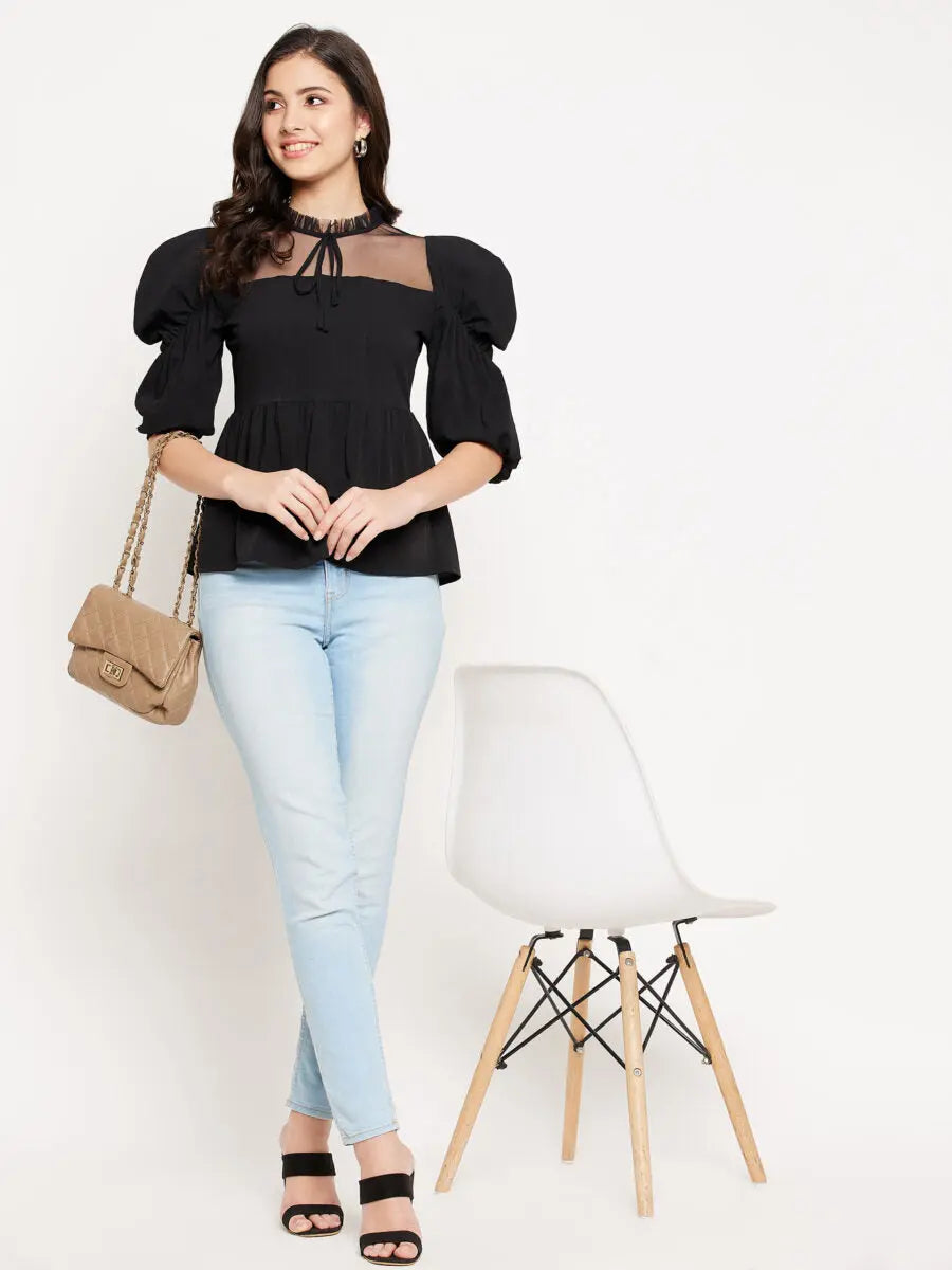 winered-women-power-shoulder-net-neck-peplum-top