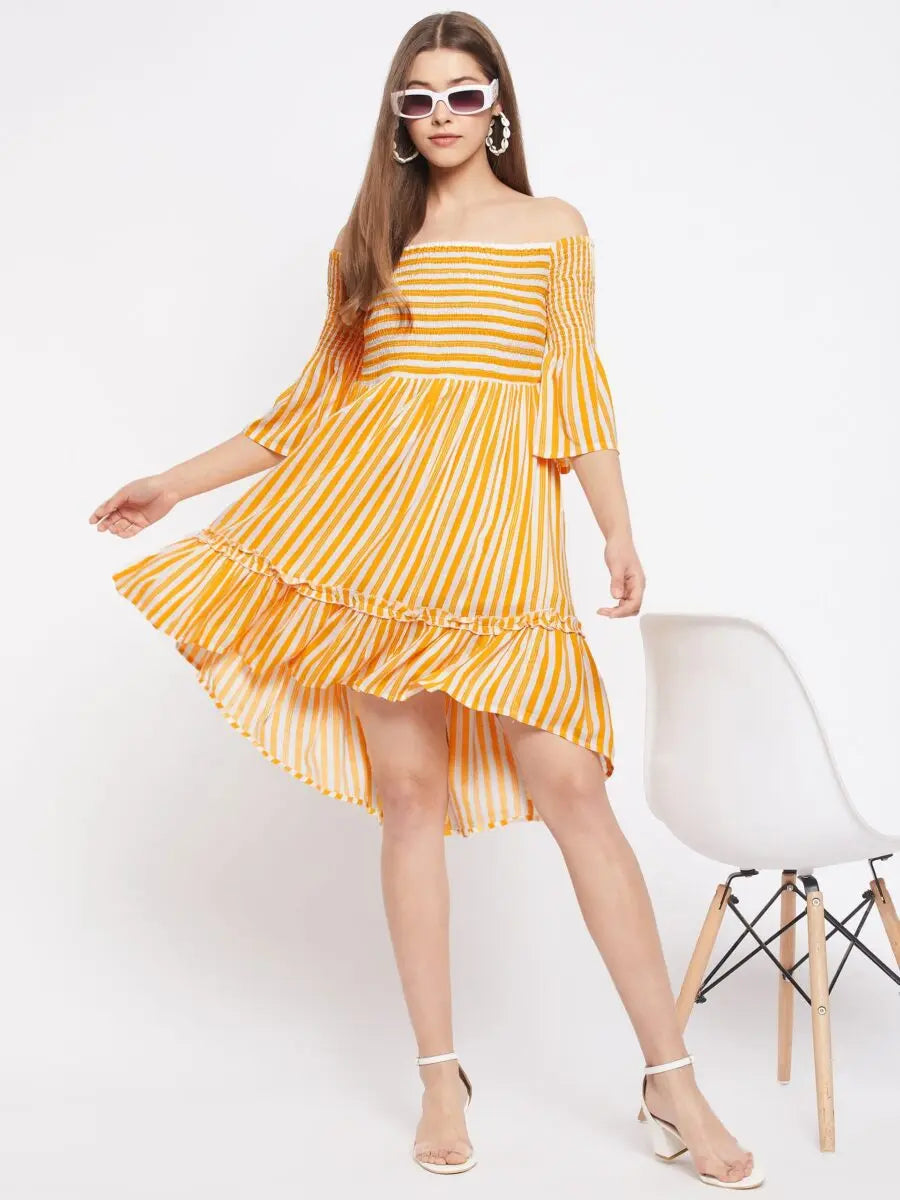 winered-women-yellow-striped-smocking-off-shoulder-dress