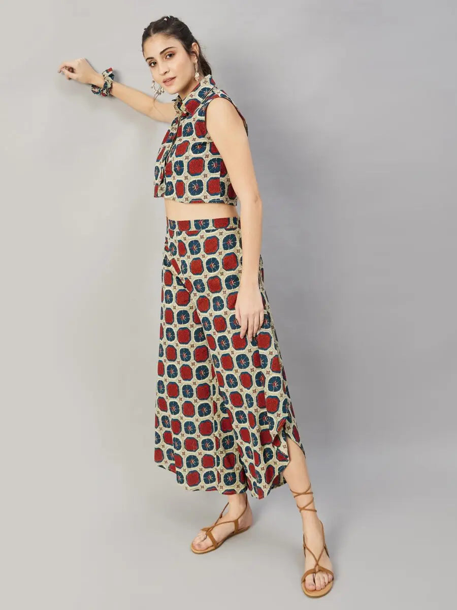 winered-woman-brown-and-orange-box-print-co-ord-set