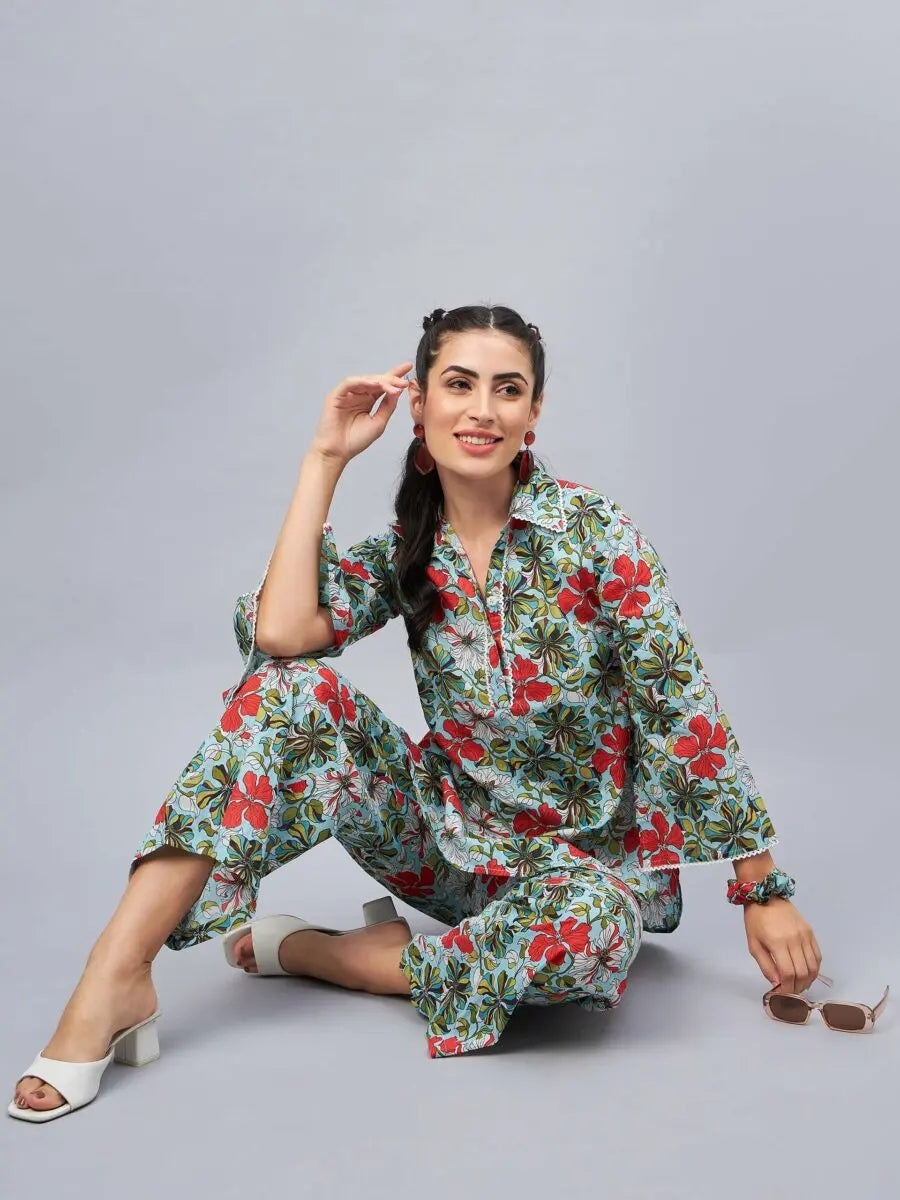 winered-skyblue-womens-cotton-co-ord-sets