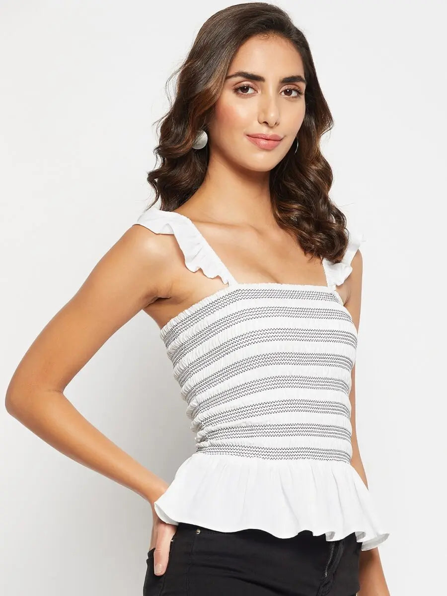 winered-women-flutter-sleeves-contrast-smocking-tops