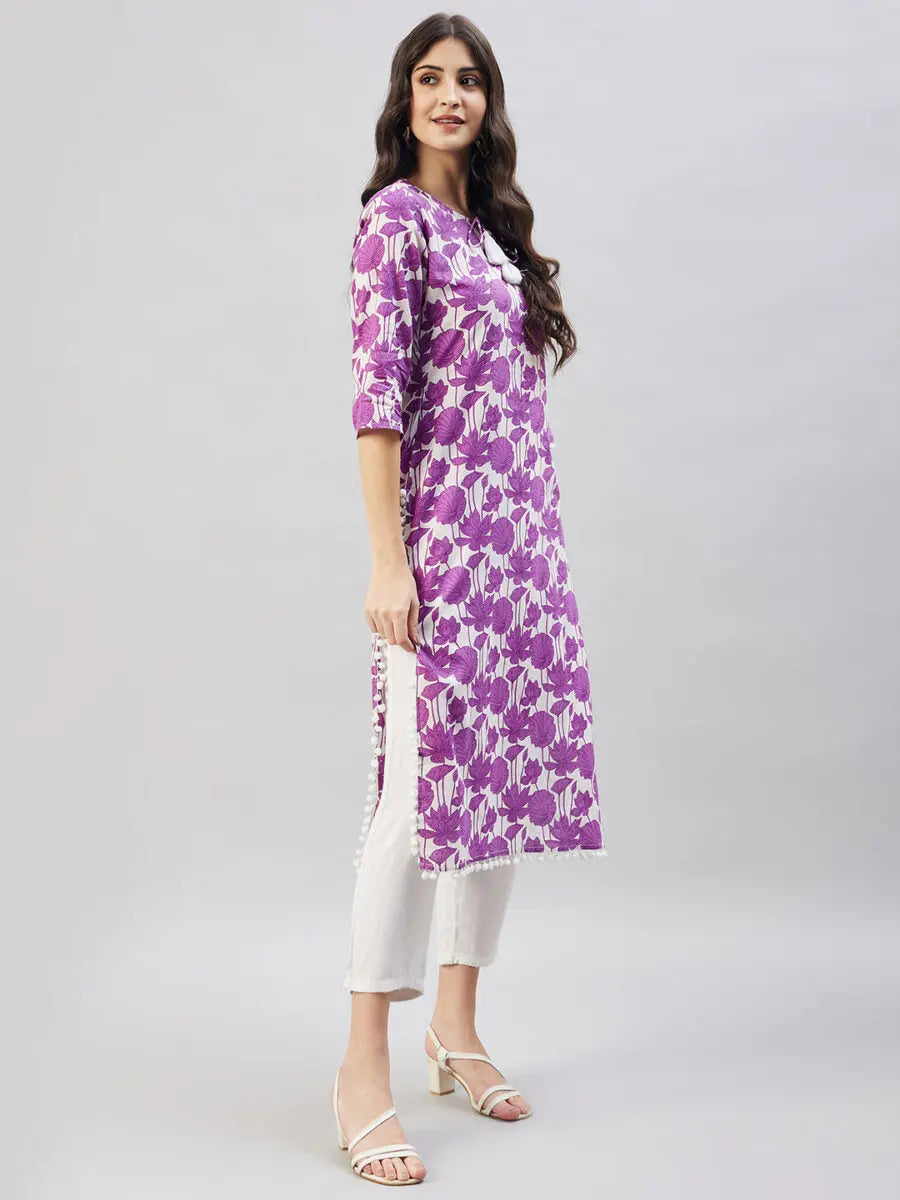 winered-women-purple-cotton-kurta-print-pom-pom-lace