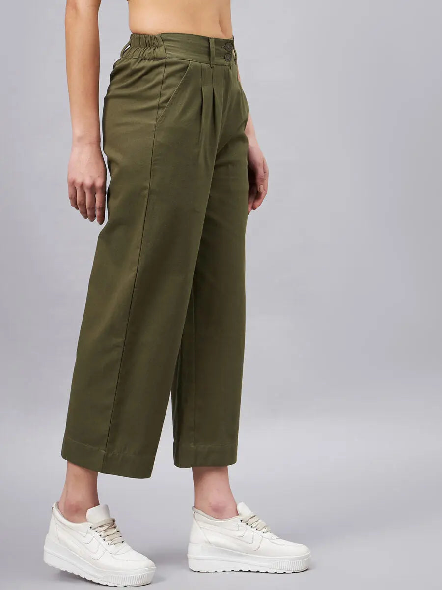 winered-women-olive-green-straight-cotton-trouser