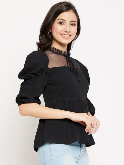 winered-women-power-shoulder-net-neck-peplum-top