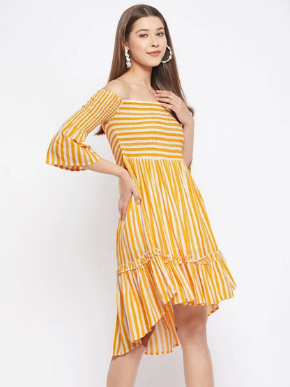 winered-women-yellow-striped-smocking-off-shoulder-dress