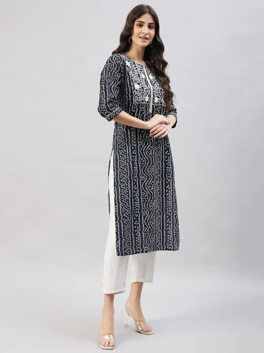 winered-women-black-bandhani-kurta-cotton-straight-kurta