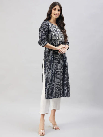 winered-women-black-bandhani-kurta-cotton-straight-kurta