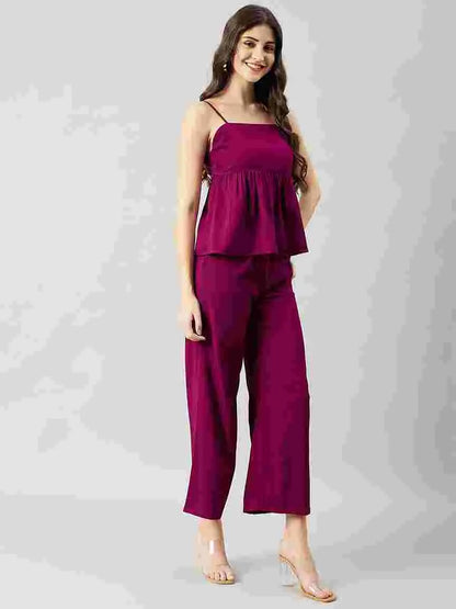 dark-purple-pleated-stitched-peplum-top-pant-co-ord-set-for-women
