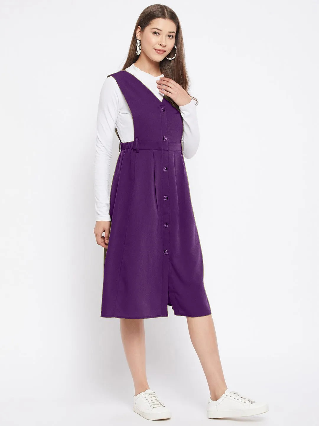 winered-women-purple-solid-pinafore-dress-with-button