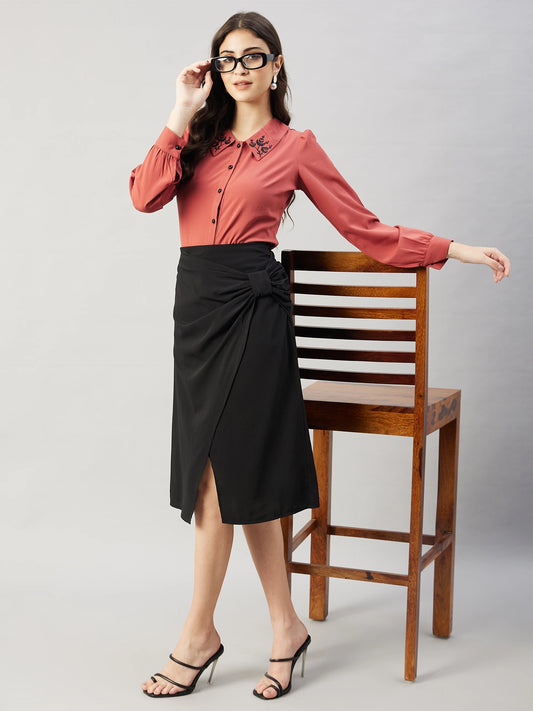 winered-woman-black-side-bow-crepe-skirt