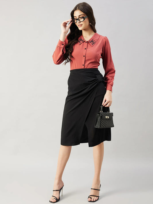 winered-woman-black-side-bow-crepe-skirt