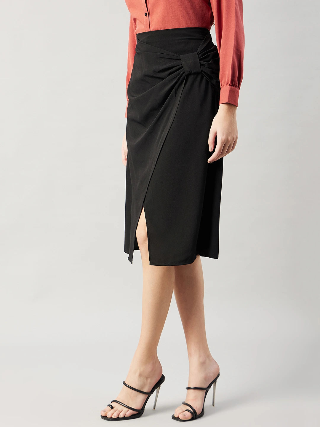 winered-woman-black-side-bow-crepe-skirt
