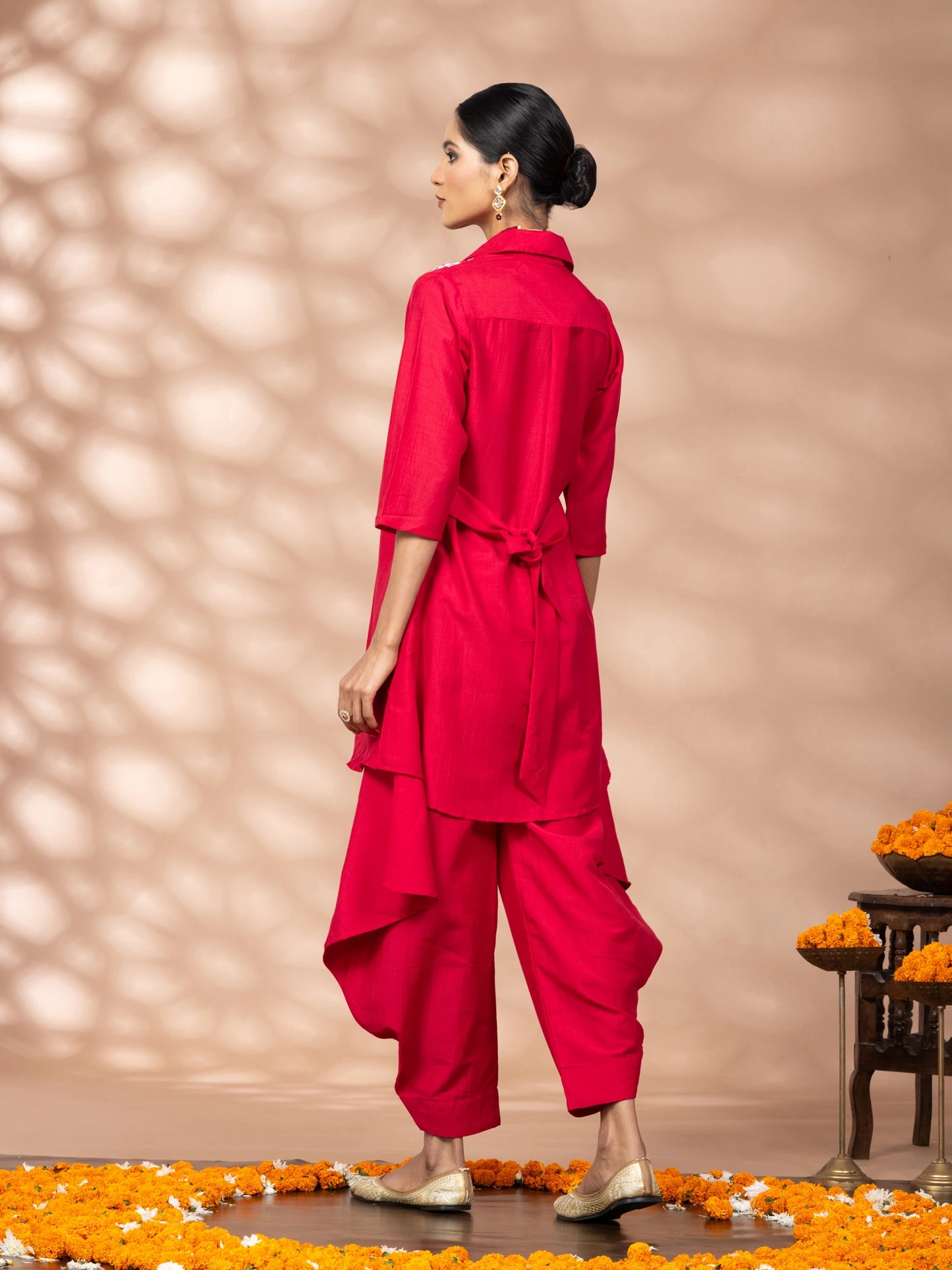 WineRed Women Red Embroidered Tunic with Harem Salwar Co-Set