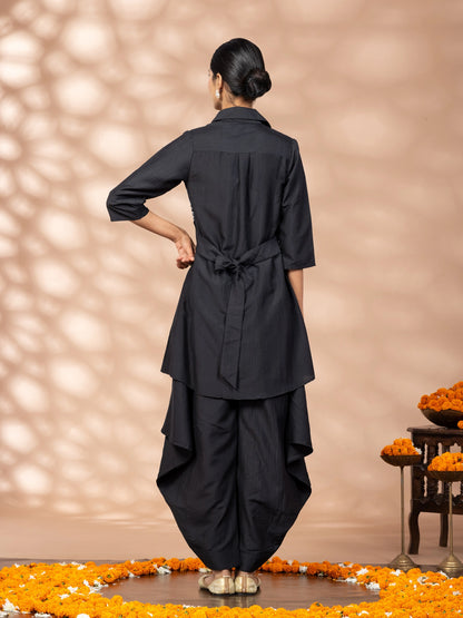 WineRed Women Black Embroidered Tunic with Harem Salwar Co-Set