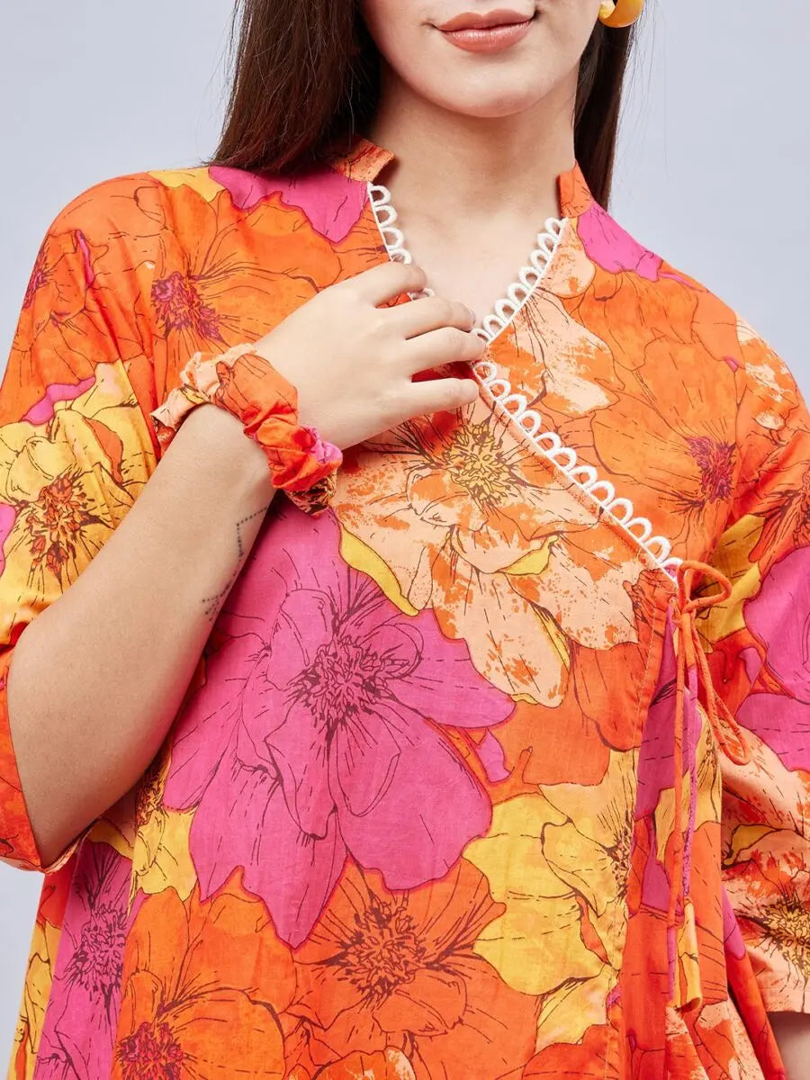winered-woman-floral-print-angrakha-orange-coord-set