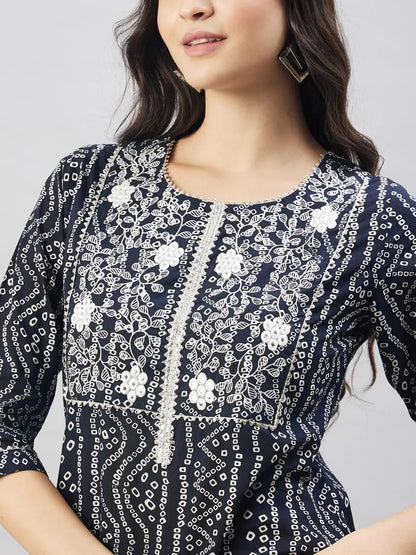 winered-women-black-bandhani-kurta-cotton-straight-kurta