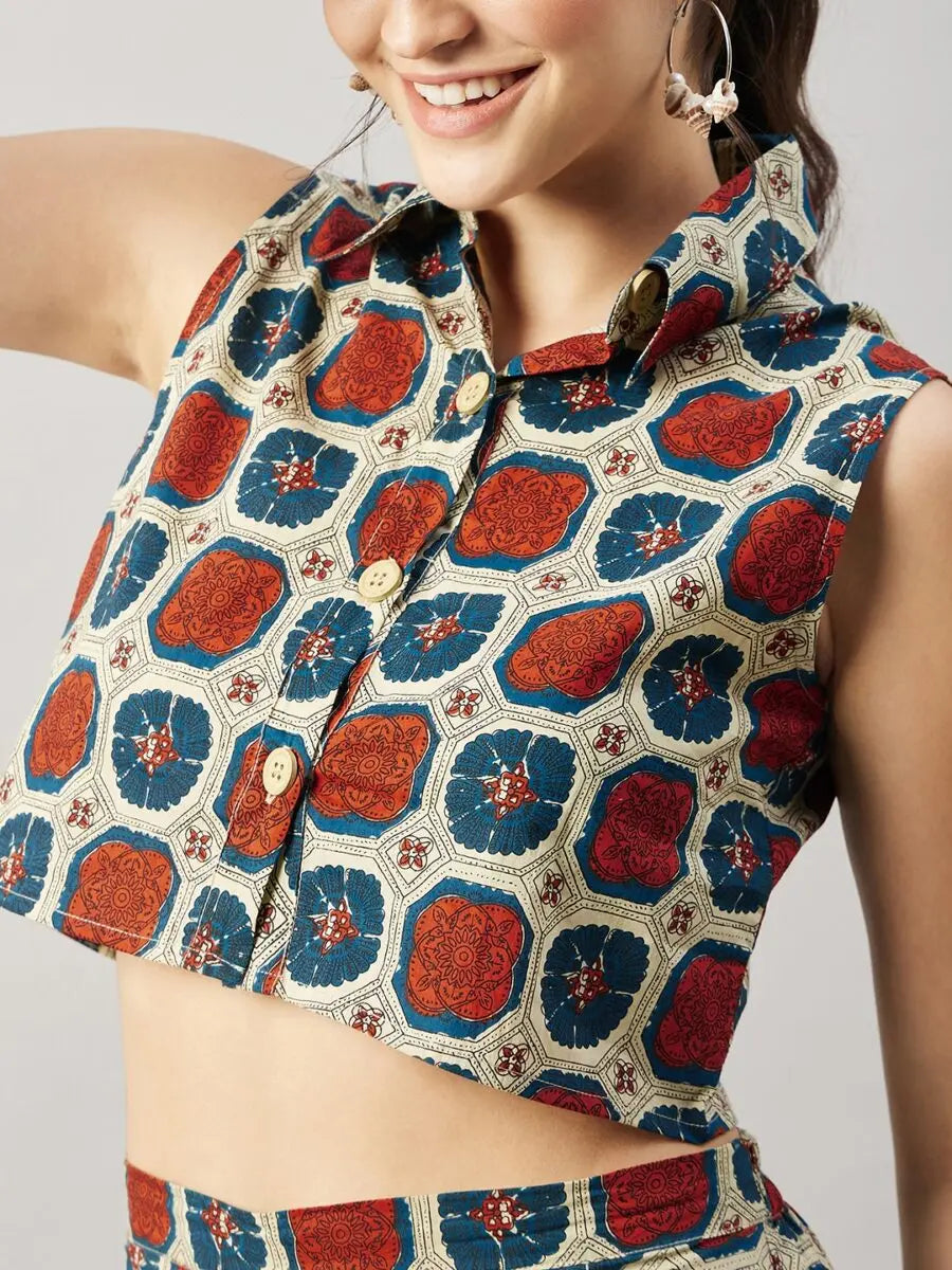 winered-woman-brown-and-orange-box-print-co-ord-set