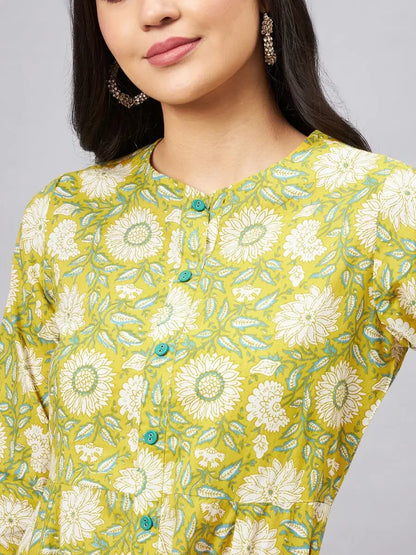 winered-women-yellow-floral-a-line-front-slit-kurta