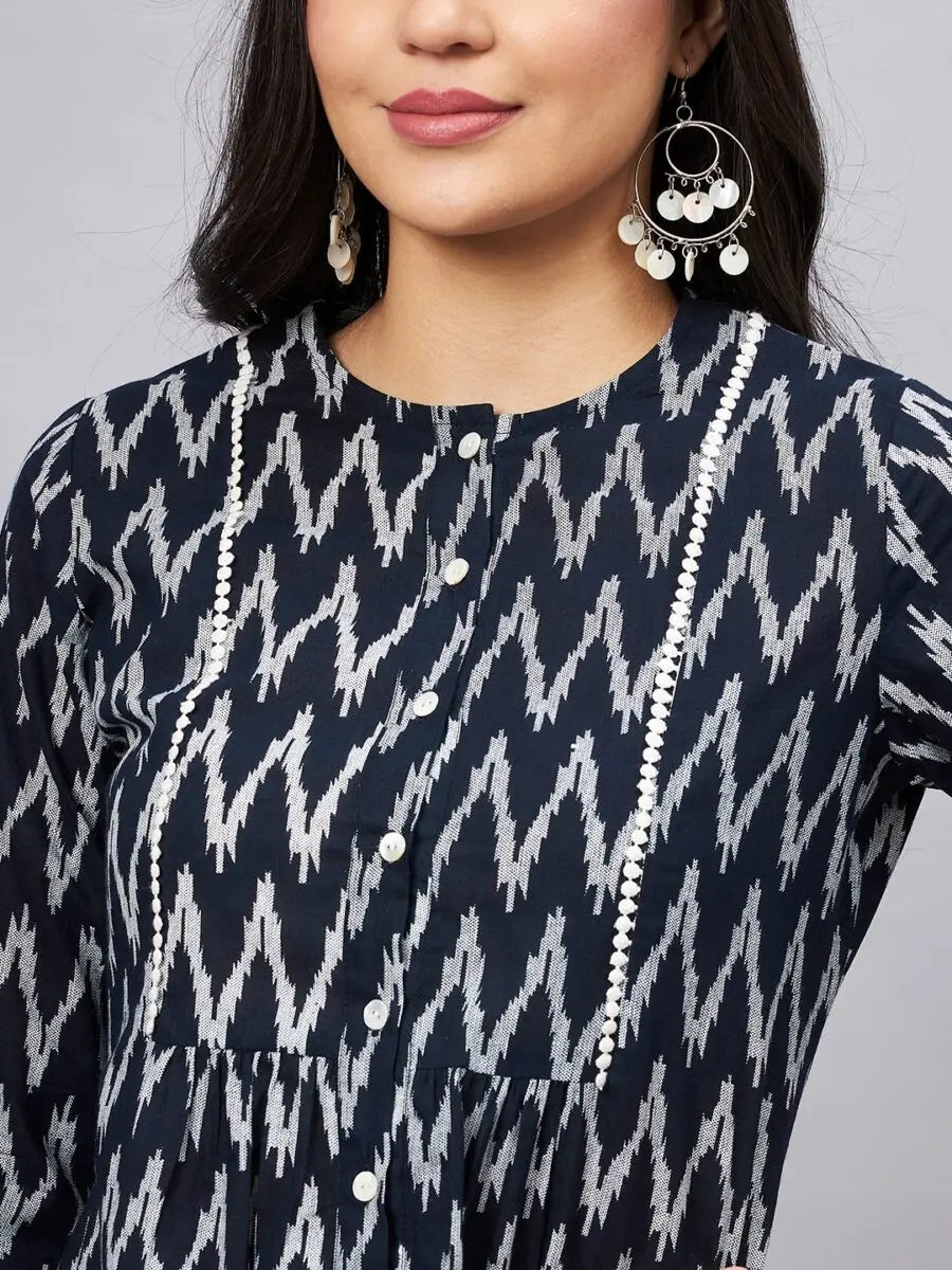 winered-women-black-and-white-summer-tunic-tops-ikat-print-front-opening