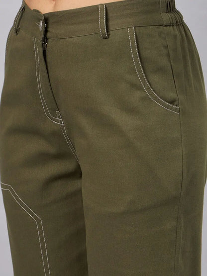 winered-women-high-rise-olive-straight-green-trouser