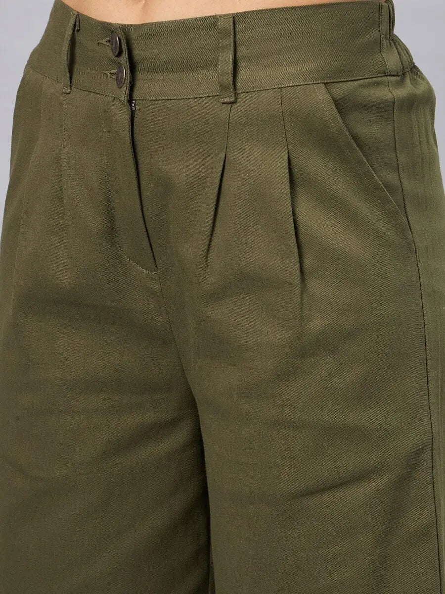 winered-women-olive-green-straight-cotton-trouser