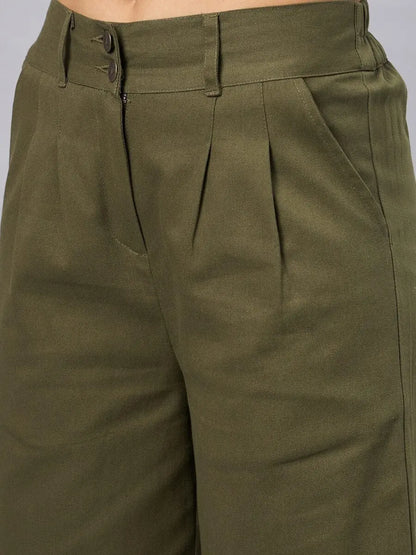 winered-women-olive-green-straight-cotton-trouser
