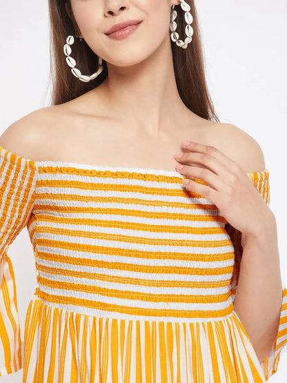 winered-women-yellow-striped-smocking-off-shoulder-dress