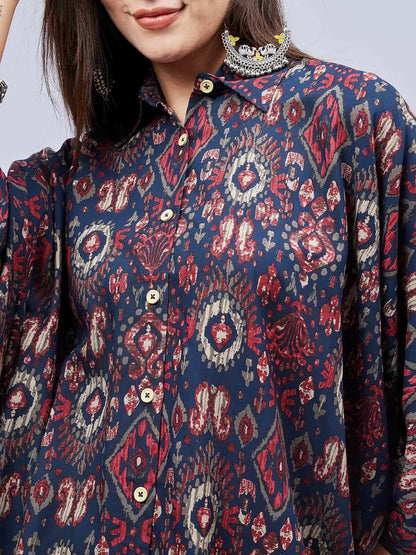 winered-woman-navy-blue-geometric-print-kaftan-ethnic-rayon-cotton-co-ord-set