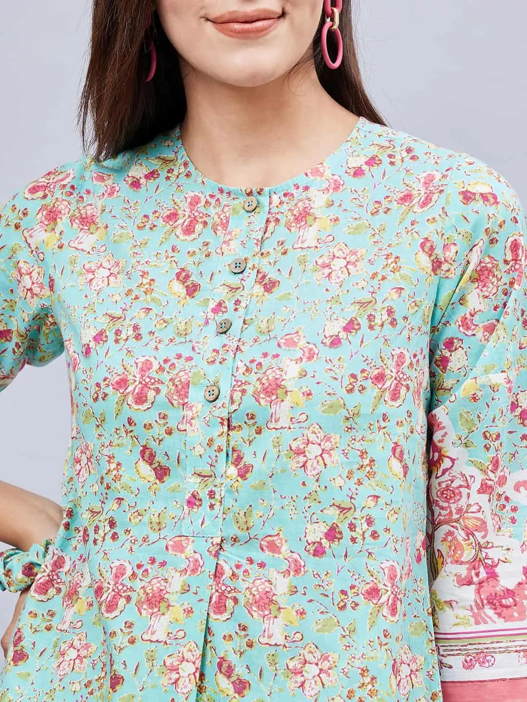 winered-woman-sea-green-printed-border-co-ord-set