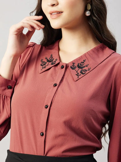 winered-women-pink-collared-shirt-with-contrast-embriodery