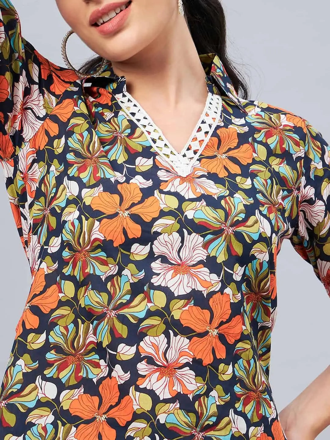 winered-woman-navy-blue-floral-print-hi-low-tunic-co-ord-set