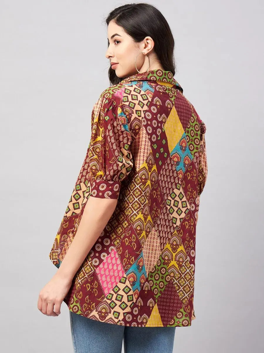 winered-woman-multi-color-printed-high-low-top