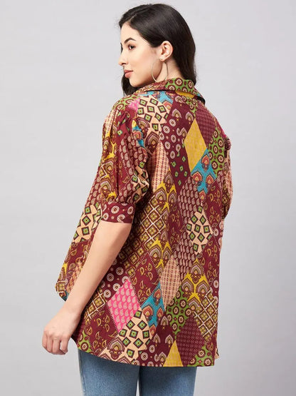 winered-woman-multi-color-printed-high-low-top